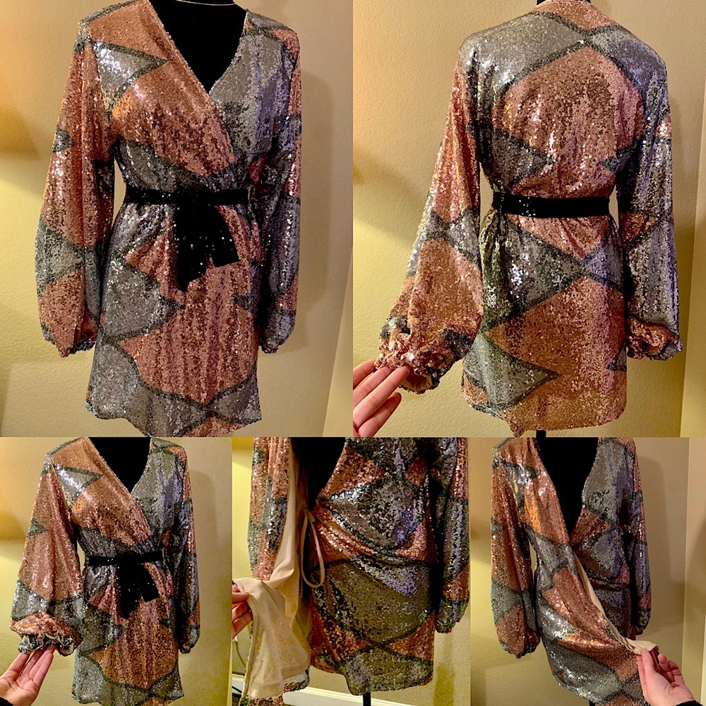 Sequined Wrap Mini Dress
